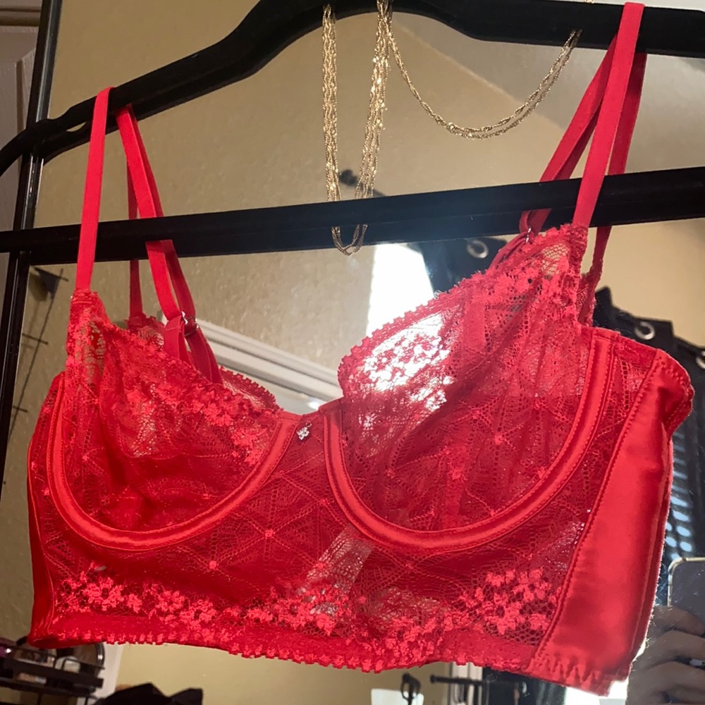 Red bra with floral details